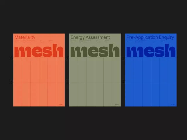 Mesh service tier cards in three complementary colors, minimal, corporate-clean, vibrant