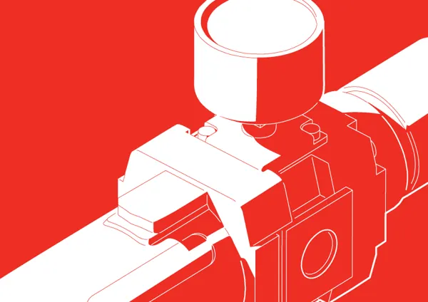 Isometric technical apparatus line illustration, technical, minimal, warm