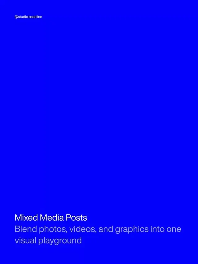 Electric blue poster with content blending text, minimal, flat, vibrant