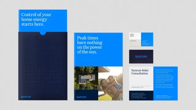 Sunrun solar energy brand suite identity, minimal, corporate-clean, dark