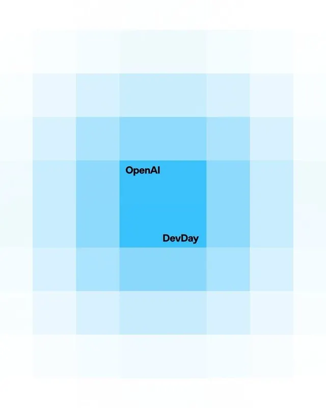 Nested blue gradient grid with brand callouts, minimal, geometric, cool