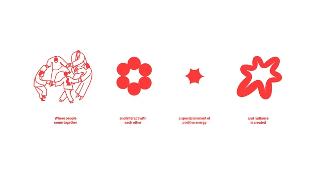 Red icon system with supporting text, minimal, geometric, light