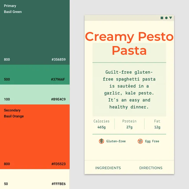 Recipe card nutrition label design system, minimal, geometric, warm