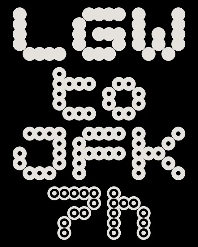 Dot Matrix Typography Logo LOW COFFEE, minimal, geometric, dark