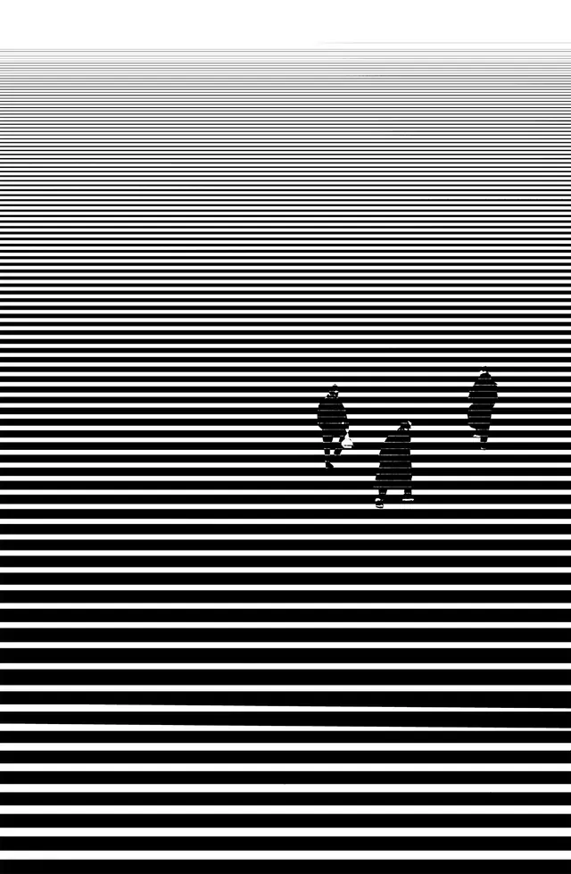 Horizontal Line Graphic with Figures, minimal, swiss, monochrome