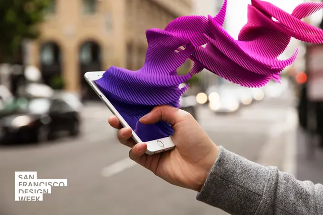 Abstract 3D Fluid Sculpture and Smartphone Mockup, 3d-render, gradient-heavy, vibrant