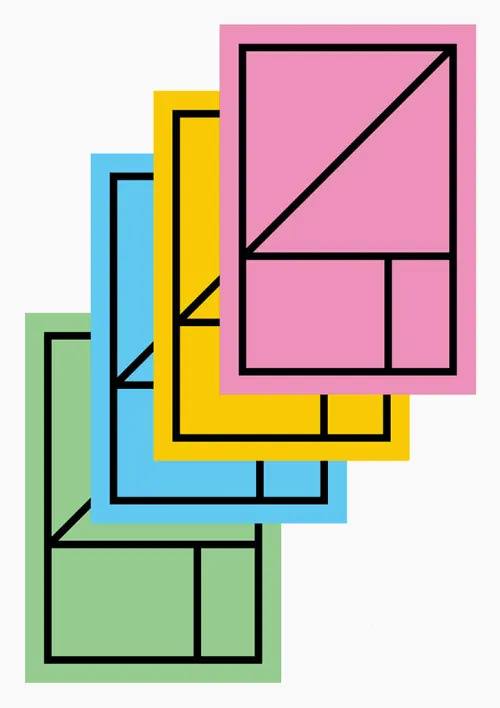 Overlapping Geometric Frames, minimal, geometric, vibrant