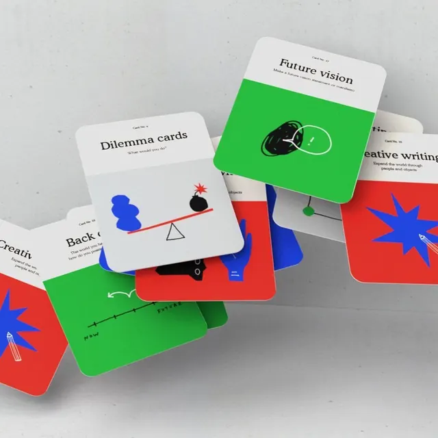 Conceptual deck cards with symbolic diagrams, minimal, geometric, vibrant