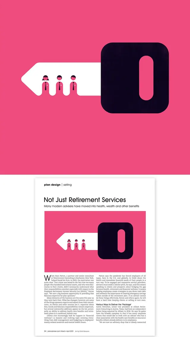 Pink and black retirement services editorial, minimal, flat, vibrant