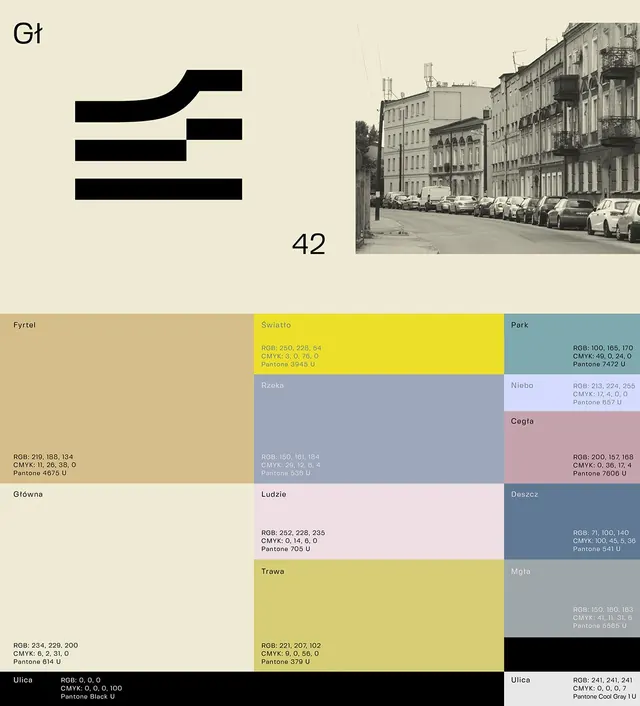 Gt/42 Polish civic color and type specimen, minimal, geometric, light