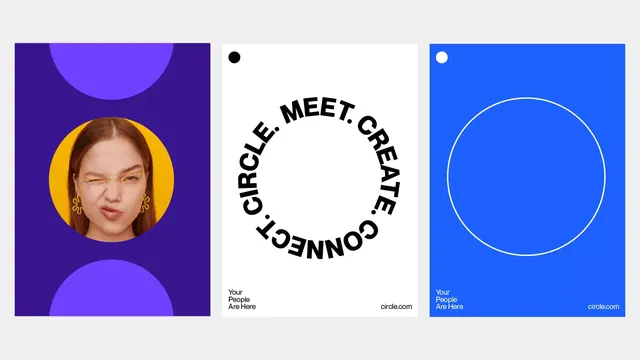 Circle.com community platform brand toolkit, minimal, geometric, dark