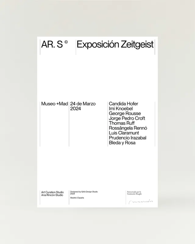 Swiss-style exhibition announcement with artist grid, swiss, minimal, light