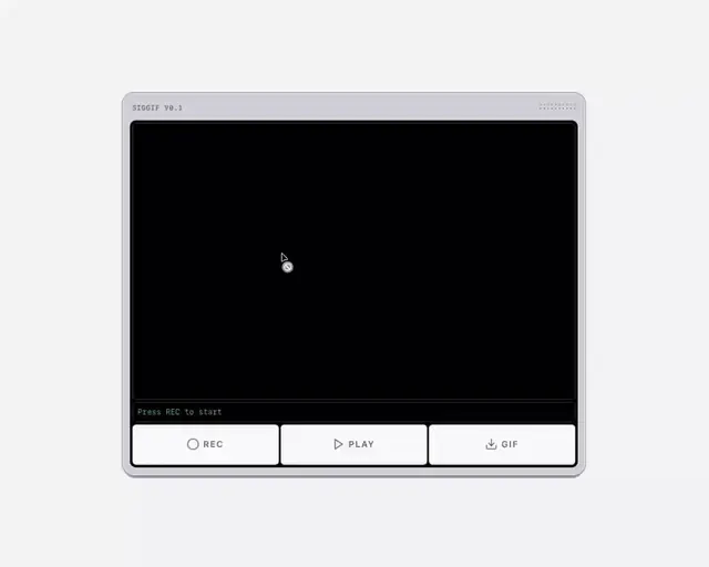 Minimal media recorder UI mockup, minimal, boxed, high-contrast