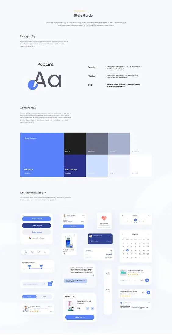 Design system style guide documentation, minimal, corporate-clean, light