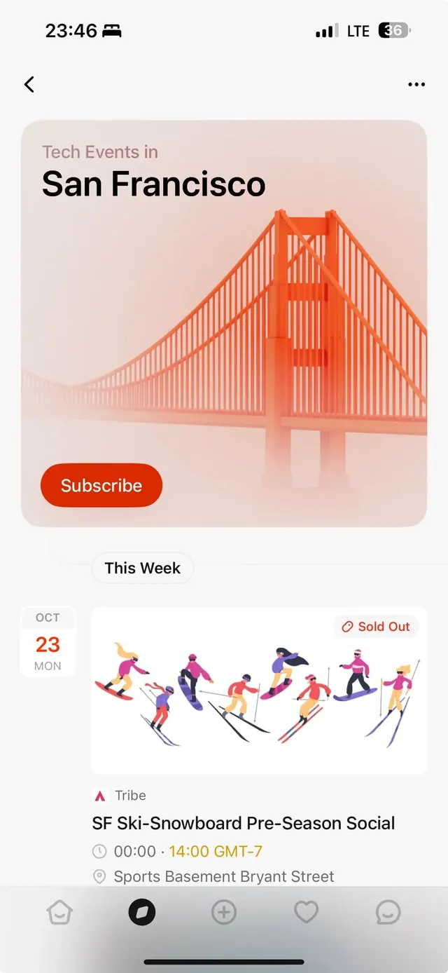 Tech events mobile app card, minimal, illustrated, light