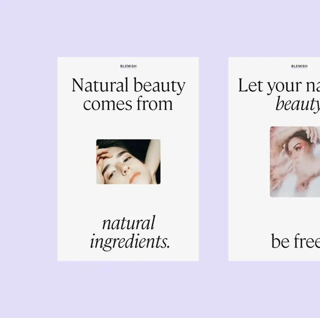 Blemish minimal skincare product cards on lavender background, minimal, light-mode, light
