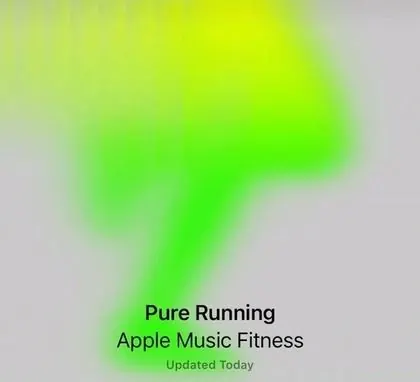Apple Music Fitness branding with lime gradient bloom, gradient-heavy, minimal, vibrant