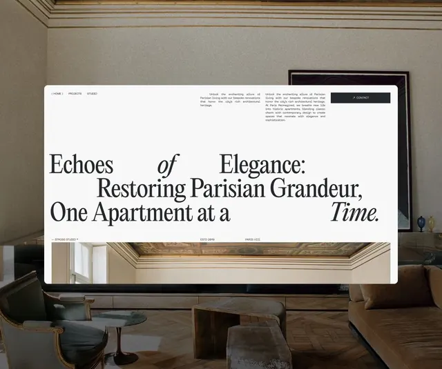 Luxury apartment portfolio website with serif headline, editorial, luxury, warm
