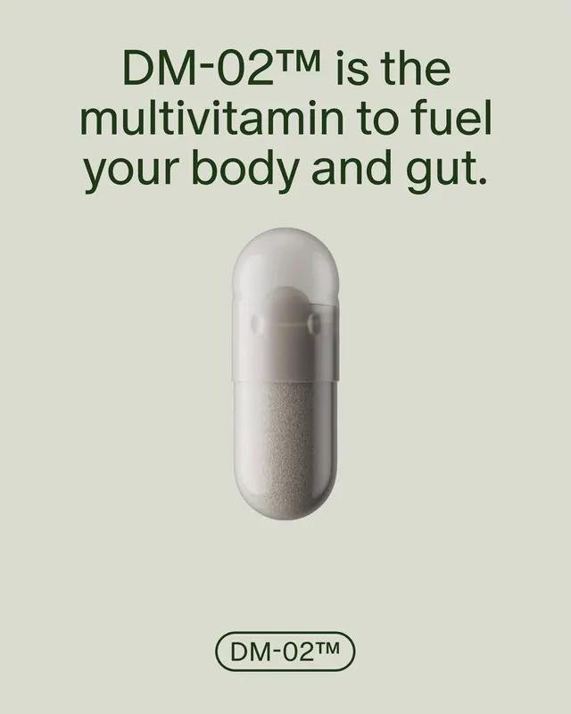 DM-02 supplement product hero shot, minimal, photographic, light