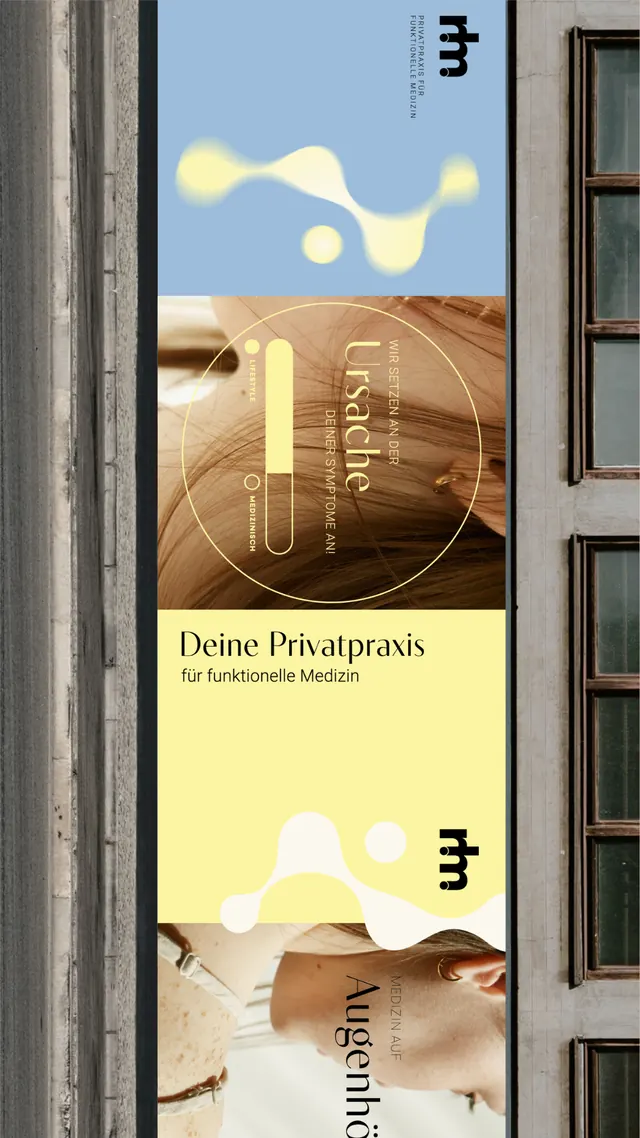 Medical practice vertical banner with organic shapes, minimal, playful, warm