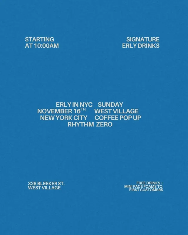 Rhythm Zero early drinks event poster, minimal, editorial, cool