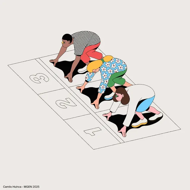 Inclusive isometric yoga group illustration, illustrated, playful, light
