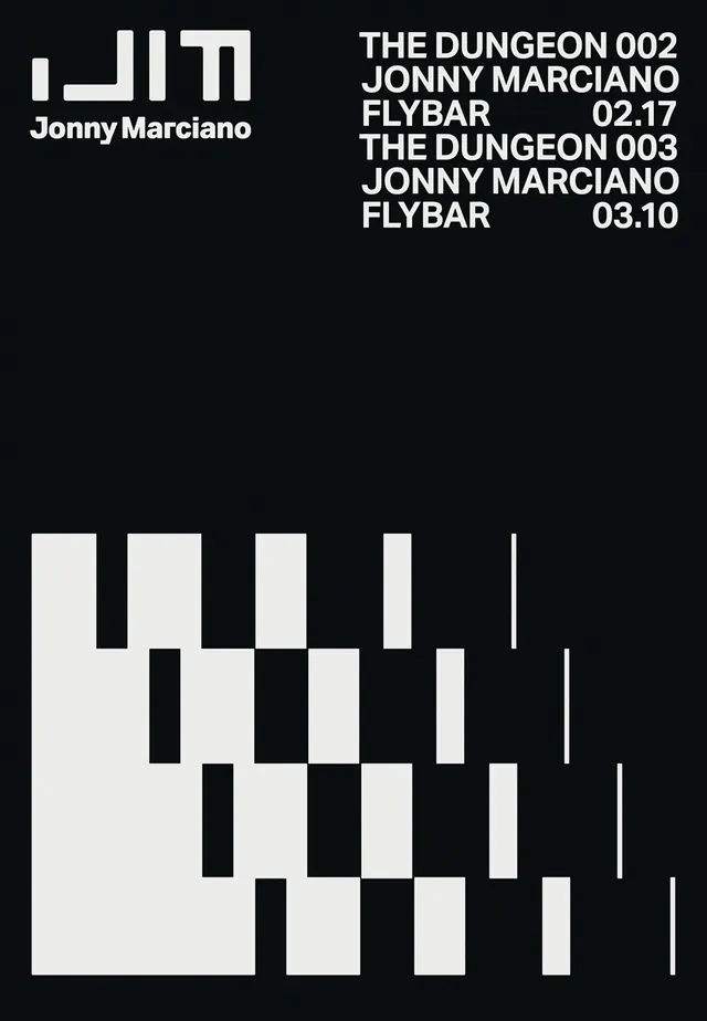 Cascading rhythm poster for The Dungeon 002, minimal, geometric, dark