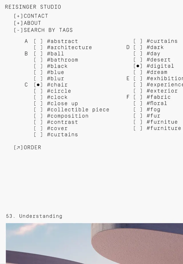 Reisinger Studio architecture and navigation guide, minimal, abstract, light