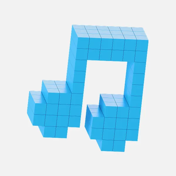 Cyan voxel musical note, geometric, 3d-render, cool
