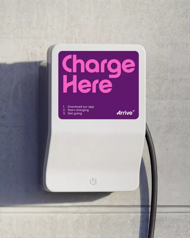 Charging station signage, minimal, technical, light