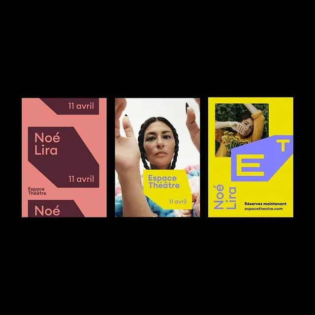 Bold color-blocked event poster series, minimal, geometric, dark