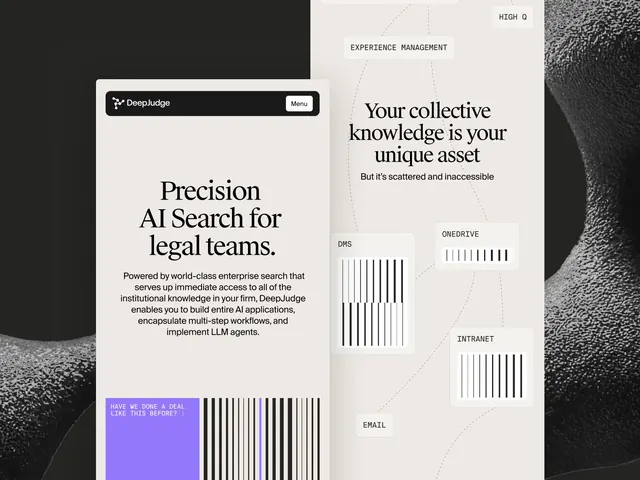 DeepJudge enterprise search interface mockup, minimal, corporate-clean, dark