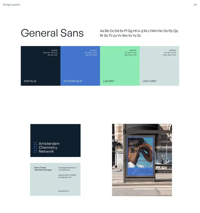 Amsterdam Chemistry Network design system page, corporate-clean, minimal, light
