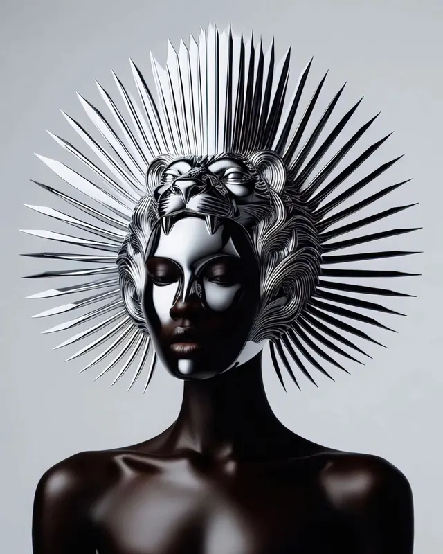 Metallic Sculpture Portrait, luxury, 3d-render, monochrome