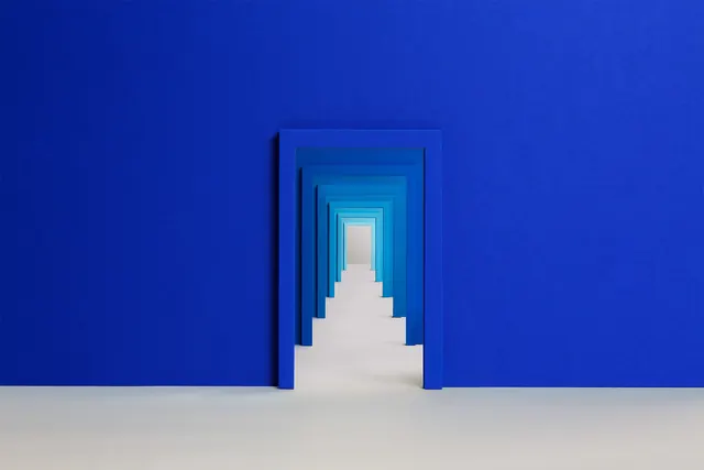 Blue Geometric Portal, minimal, geometric, vibrant