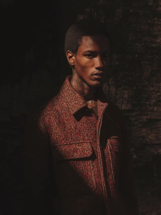 Portrait of a Person in Textured Garment, dark-mode, luxury, dark