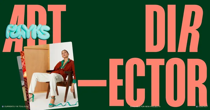 Art Director Identity Layout, neo-brutalist, maximalist, high-contrast