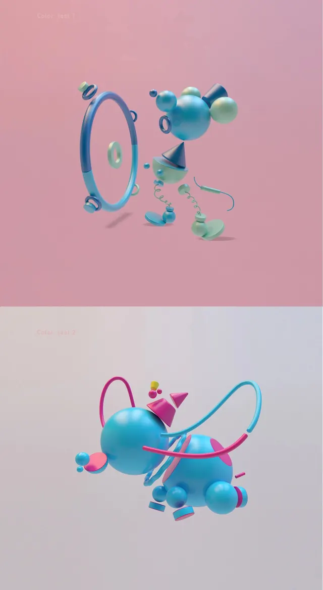 3D Abstract Character and Shape Composition, 3d-render, playful, pastel