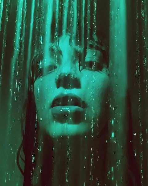 Rain-Drenched Portrait, photographic, dark-mode, dark