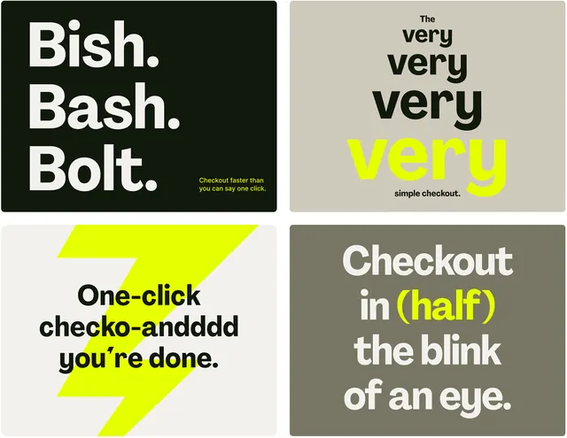 High-contrast fintech messaging with neon accent stripe, minimal, neo-brutalist, dark