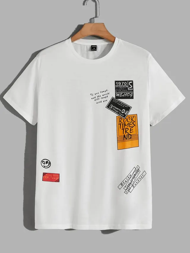 Men Slogan Graphic Tee, photographic, minimal, light