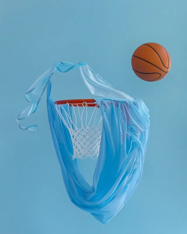 Blue Basketball Hoop and Ball, 3d-render, minimal, vibrant