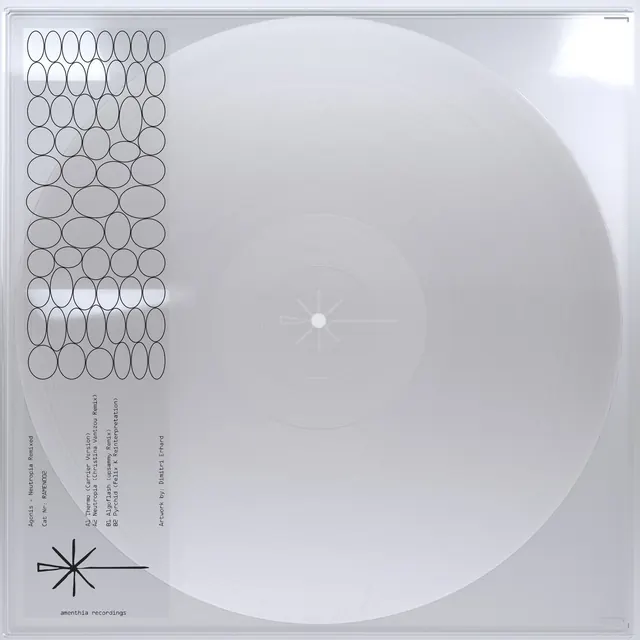 Vinyl record label design with grid and radial symmetry, minimal, geometric, light