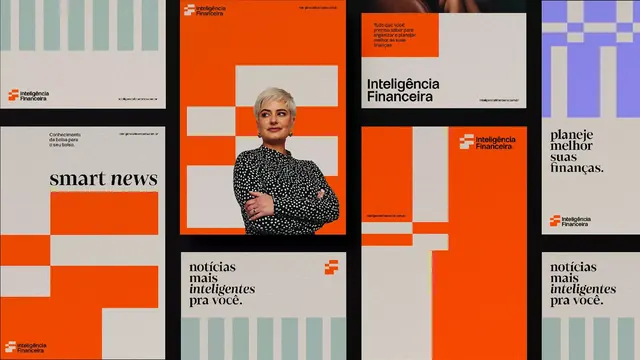 Orange and white modular grid brand collage, minimal, geometric, warm