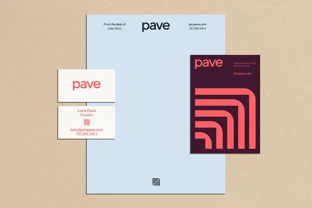 Pave brand identity type specimen, minimal, corporate-clean, cool