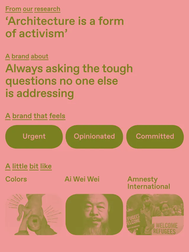 Activist brand identity with research-driven typography and imagery grid, editorial, illustrated, warm