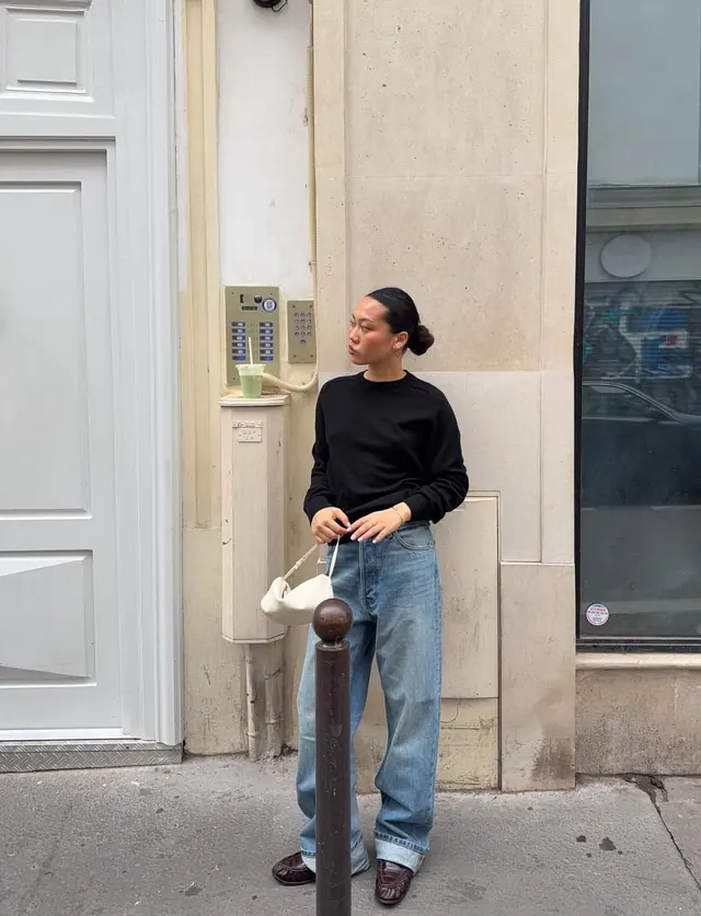 Street style neutral palette composition, minimal, photographic, dark