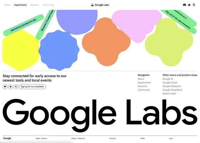 Google Labs vibrant organic shape header, minimal, flat, vibrant