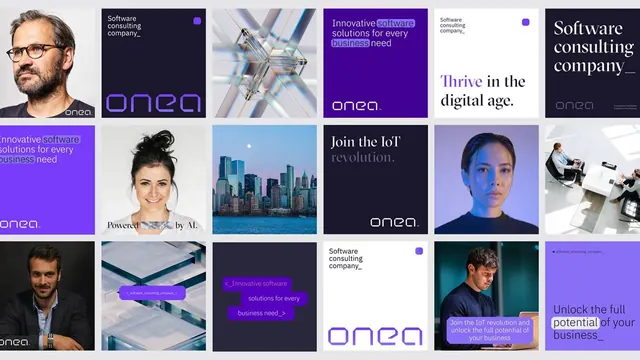 Software consulting brand identity moodboard, minimal, corporate-clean, dark