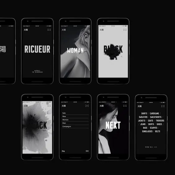 Mobile App UI Showcase, minimal, dark-mode, dark